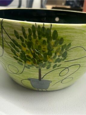 Green Tree Ceramic salad Bowl and tongs